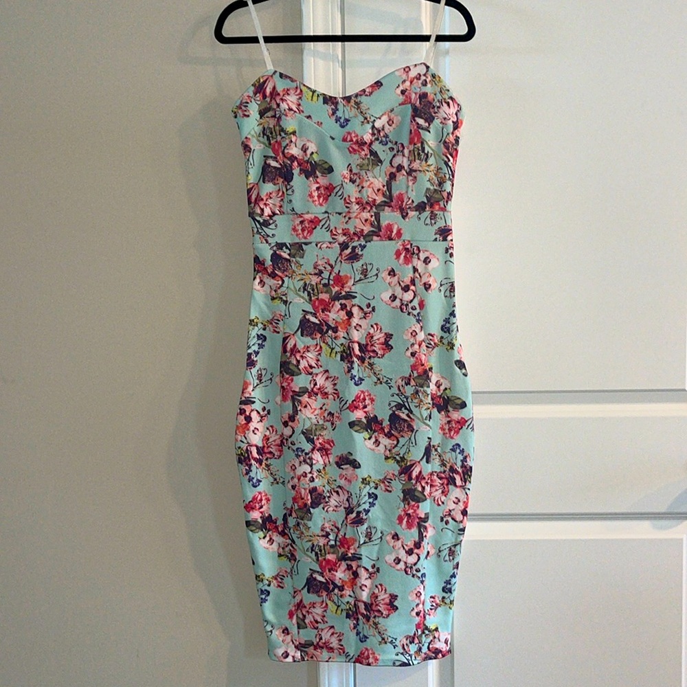 Faye Floral Print Strappy MIDI Bodycon Dress, US 8